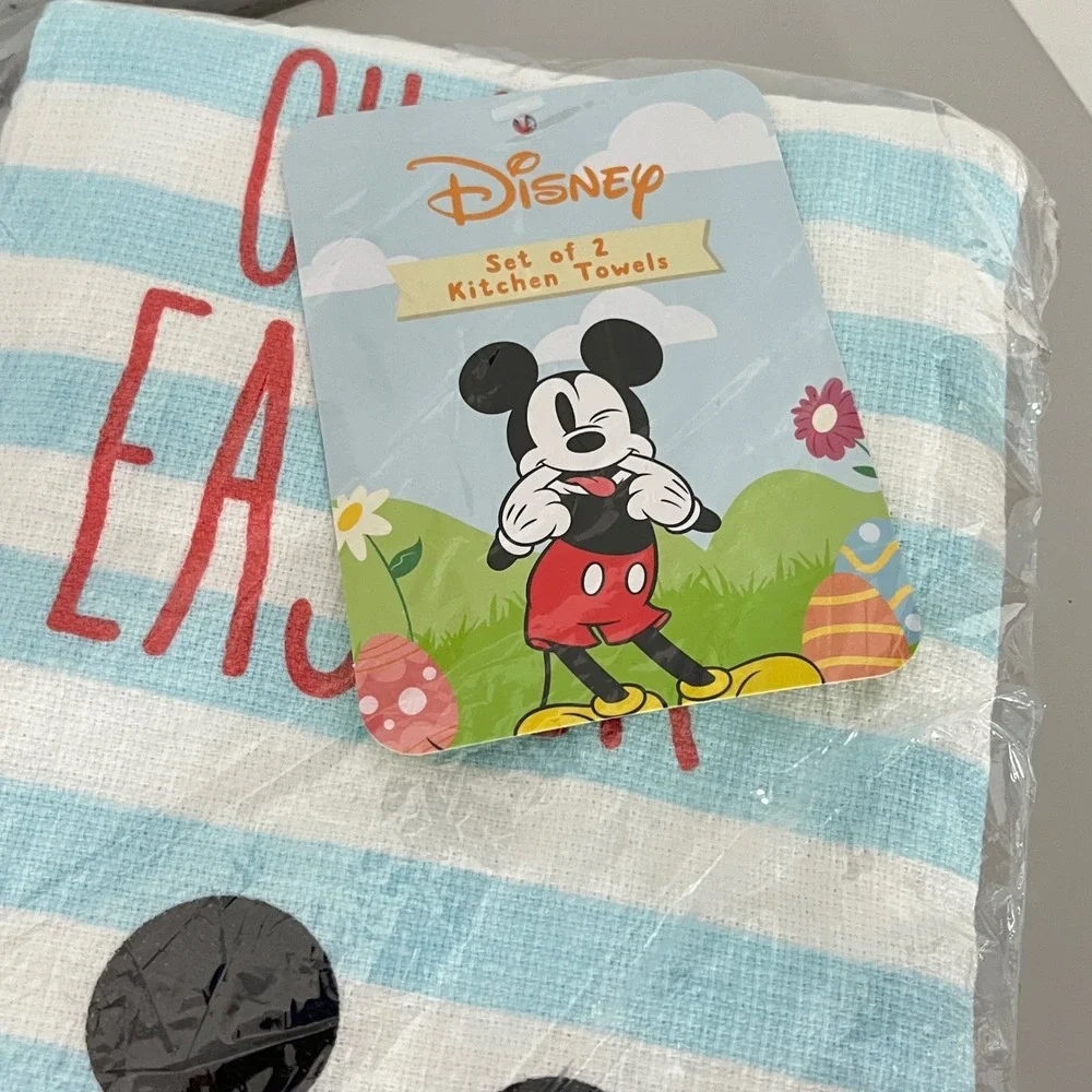 Disney Kitchen Towels Blue Mickey Mouse Oh Boy Easter Set of 2‎